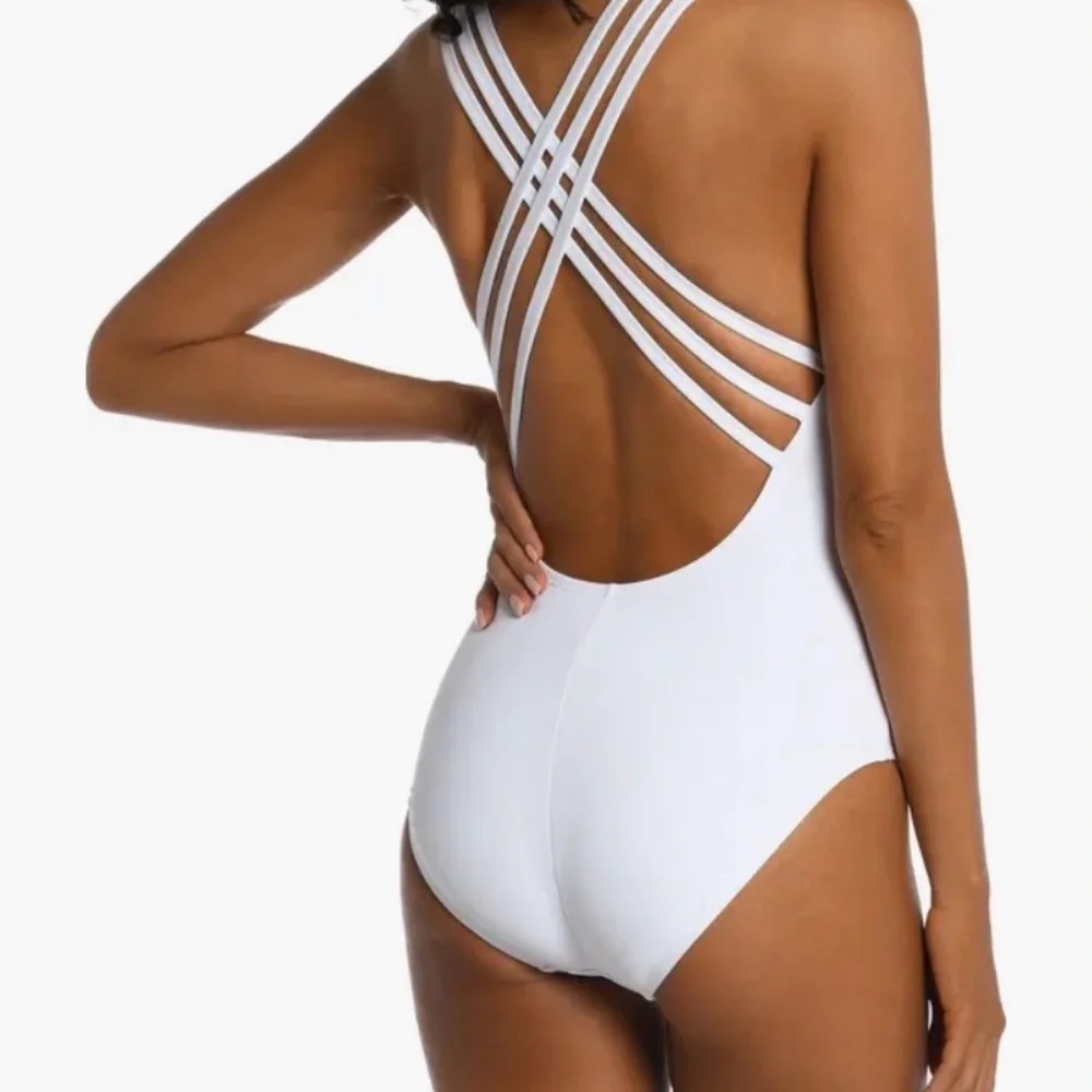 La Blanca - NWT women’s cross Back‎  one piece swimsuit V-neck  Island Goddess 4
